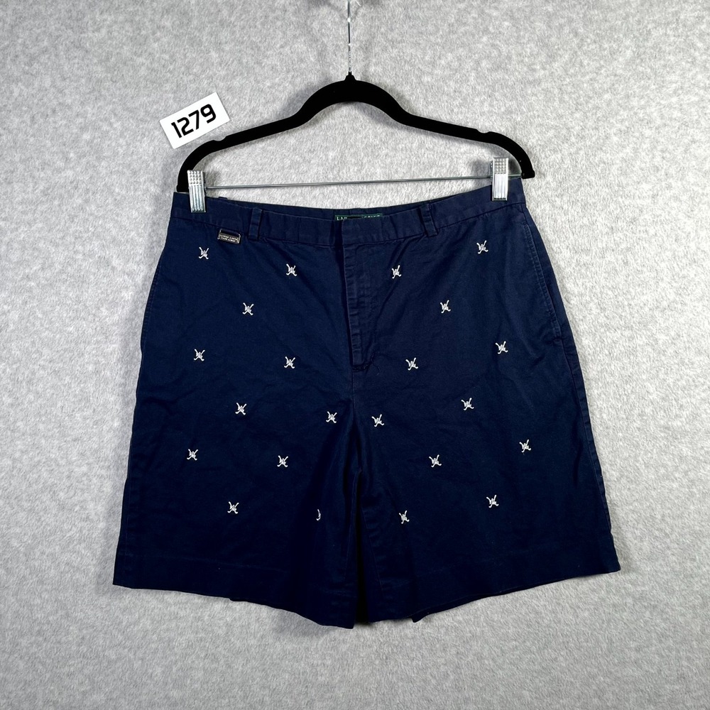 Lauren Active Ralph Lauren Chino Shorts Womens 12 Blue Cotton Hockey Embroidered